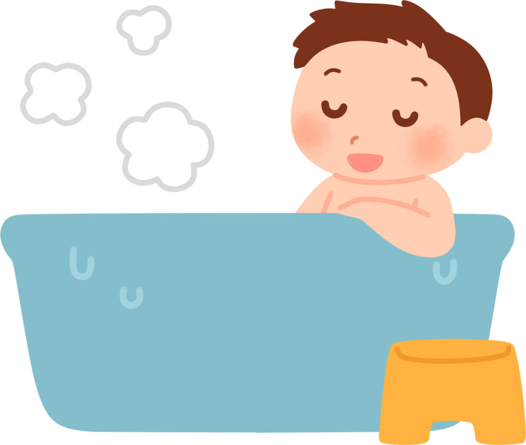 男性が湯船に浸かってリラックスしている様子のイラスト