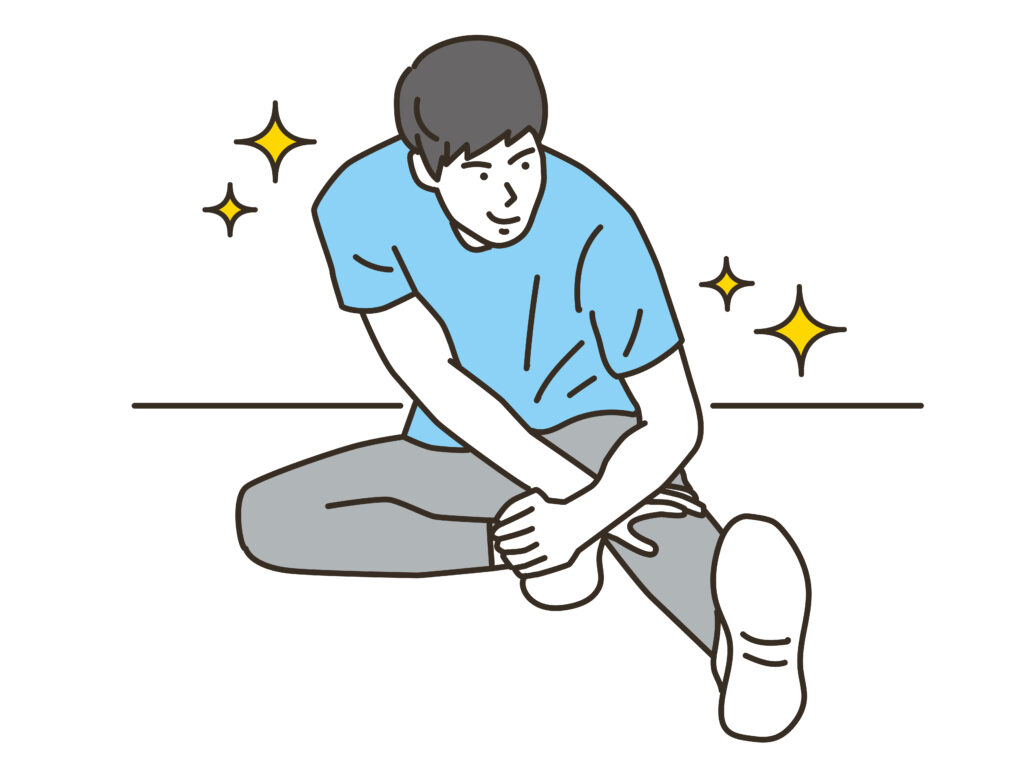 男性が床に座り片足を伸ばしてストレッチしている様子のイラスト
