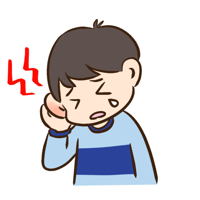 左画像：耳を痛がっている男性のイラスト/右画像：リスクのある自己処理をして出血している耳の様子を表現したイラスト